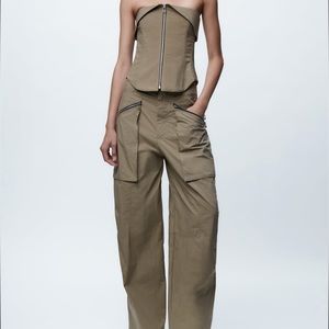 Zara Topstitched Zippered Pants and Bustier